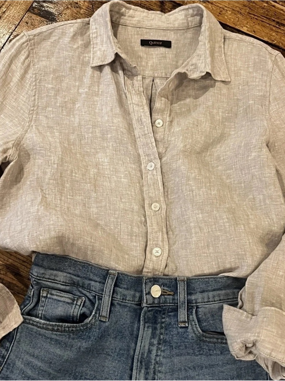 Quince Men's Casual Button-Down Shirt in Natural Beige